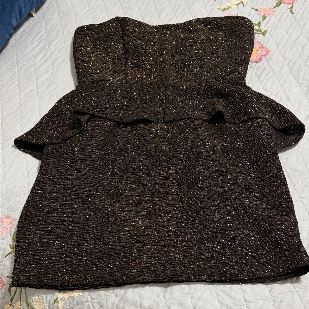 Paper Doll Black Gold Metallic Strapless Mini Dress Evening PreOwned Size Medium